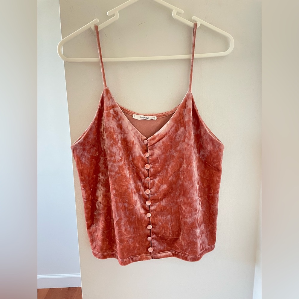 Mango Velvet Cropped Button Tee, Size 4